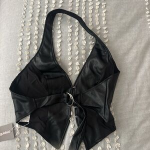 Missguided Black Faux Leather Halter Bodysuit